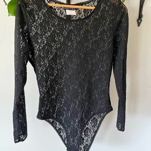 MARELLA Black Floral Lace Long-Sleeve Bodysuit